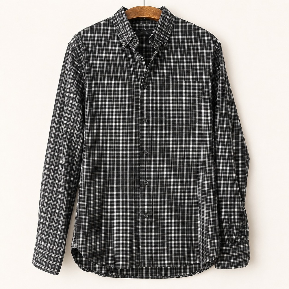 John Varvatos Star USA Shirt Mens Medium Gray Plaid Long Sleeve Button-Down